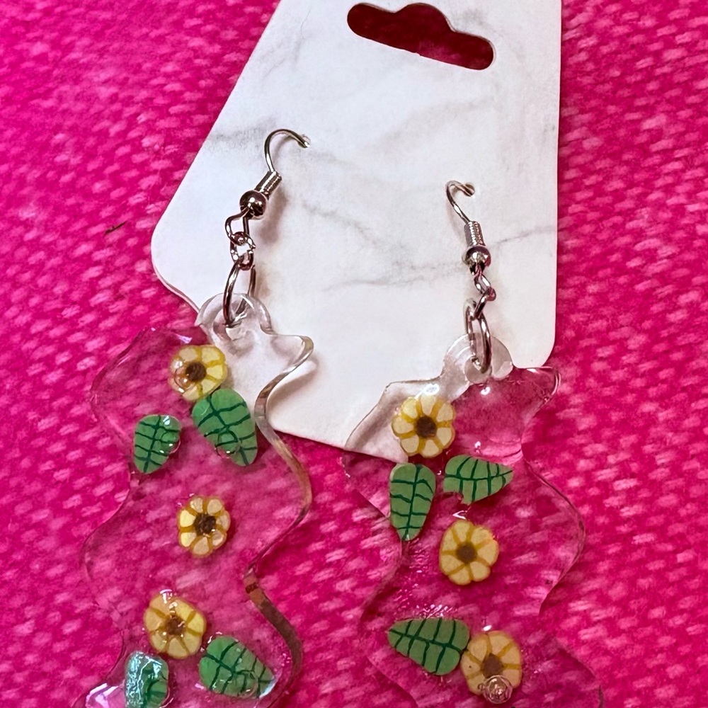 Floral Resin Earrings with Gold Accents